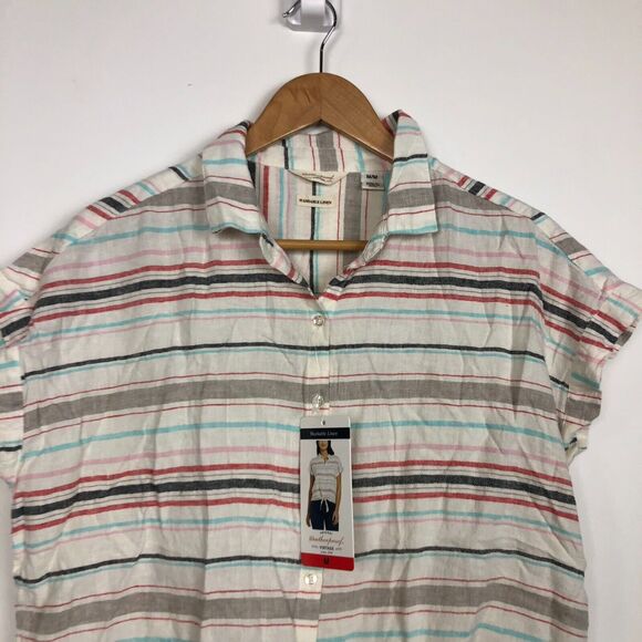 NWT Weatherproof Vintage Women's Tie Front Top Rio Red Button Up Striped Medium - Picture 3 of 7